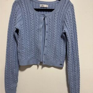 Hollister Blue Cropped Cable Knit Cardigan Sweater – Size M